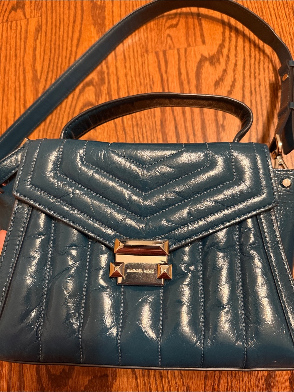 Michael Kors Teal Quilted Leather Crossbody Bag with Gold Hardware